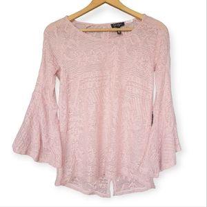 Vintage Y2K Fairycore Light Pink Crochet Sweater Flare Sleeves Small